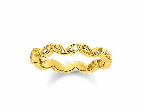 Eleganter Thomas Sabo Ring mit Blattdesign in Gold, besetzt mit funkelnden Steinen, Größe 52, Modell D_TR0024-924-39-52.