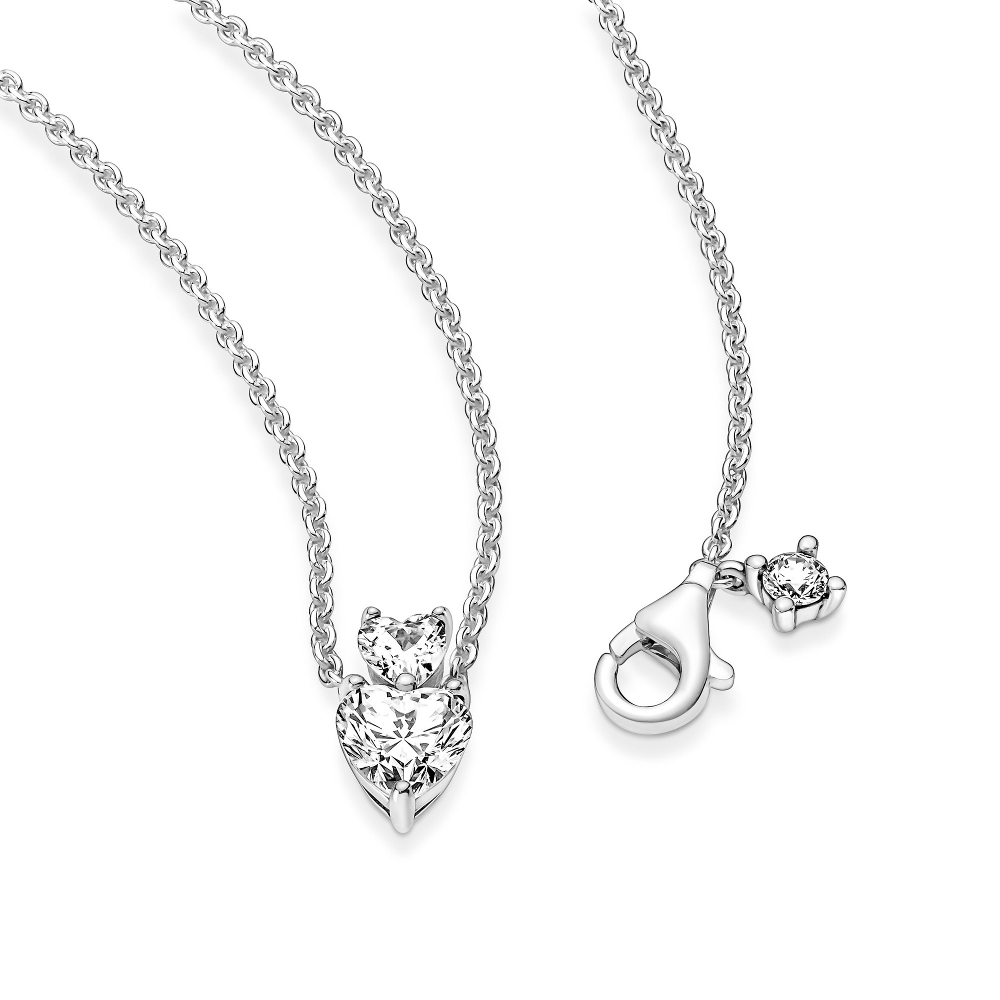 Pandora Doppelherz-Anhänger Funkelnde Collier-Halskette - Sterling Silber Zirkonia 45 cm Ansicht 4 – Ansicht 4
