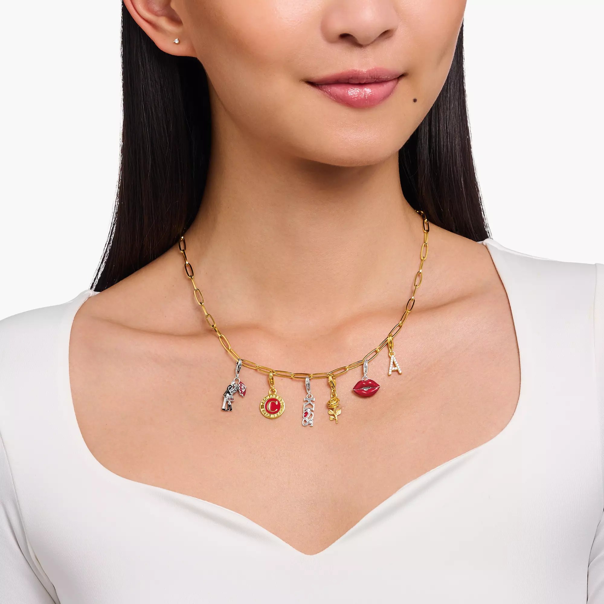 Thomas Sabo Charm-Anhänger - funkelnder Buchstabe Y - Silber Gelbgold verg. & Zirkonia - Weiß – Ansicht 2