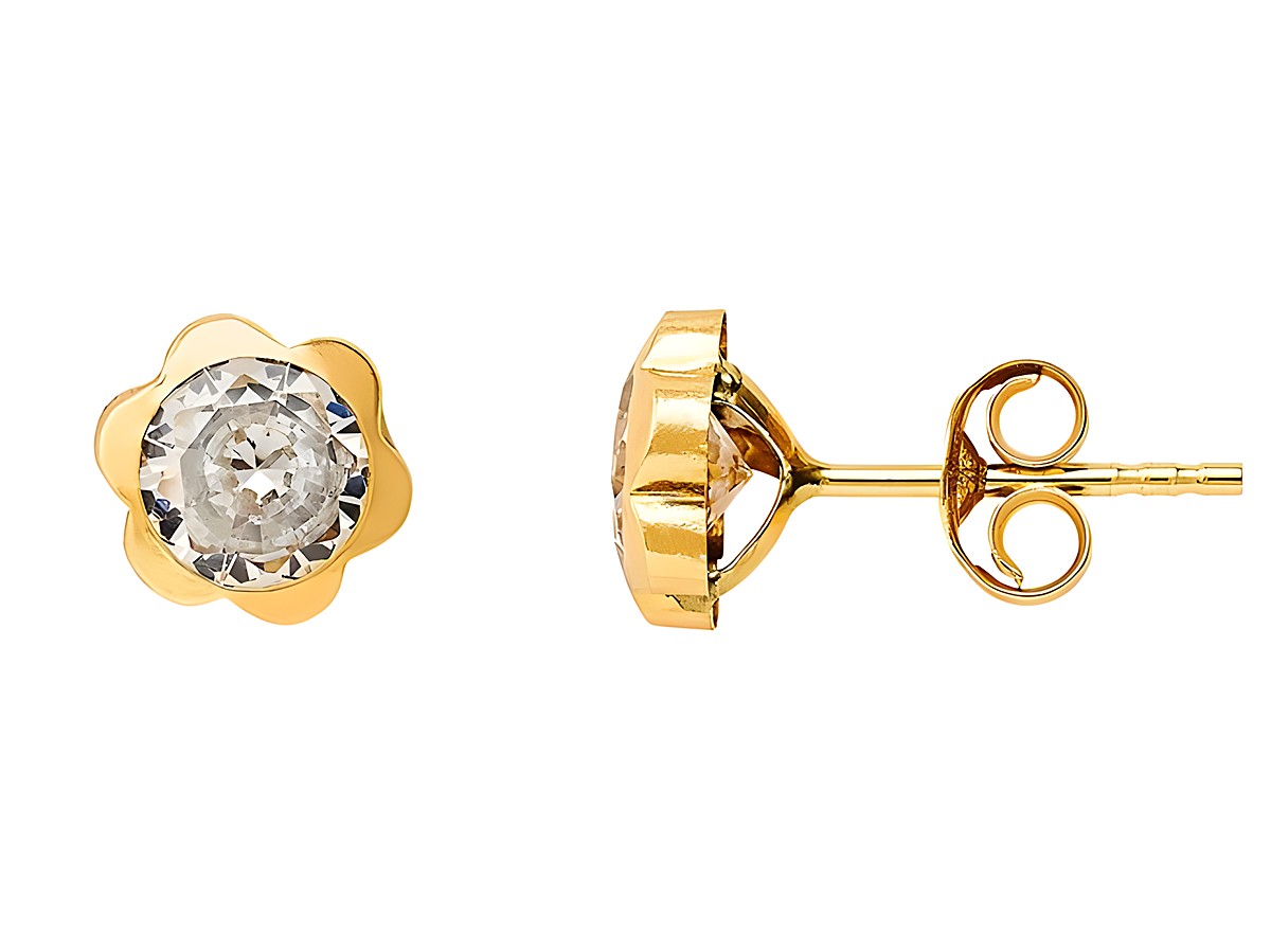 Gelbgold 585 Ohrstecker von Xenox mit polierter Oberfläche und Zirkonia, in Blumenform gestaltet, ideal für eleganten Schmuck, perfekt zum Kombinieren für verschiedene Anlässe.