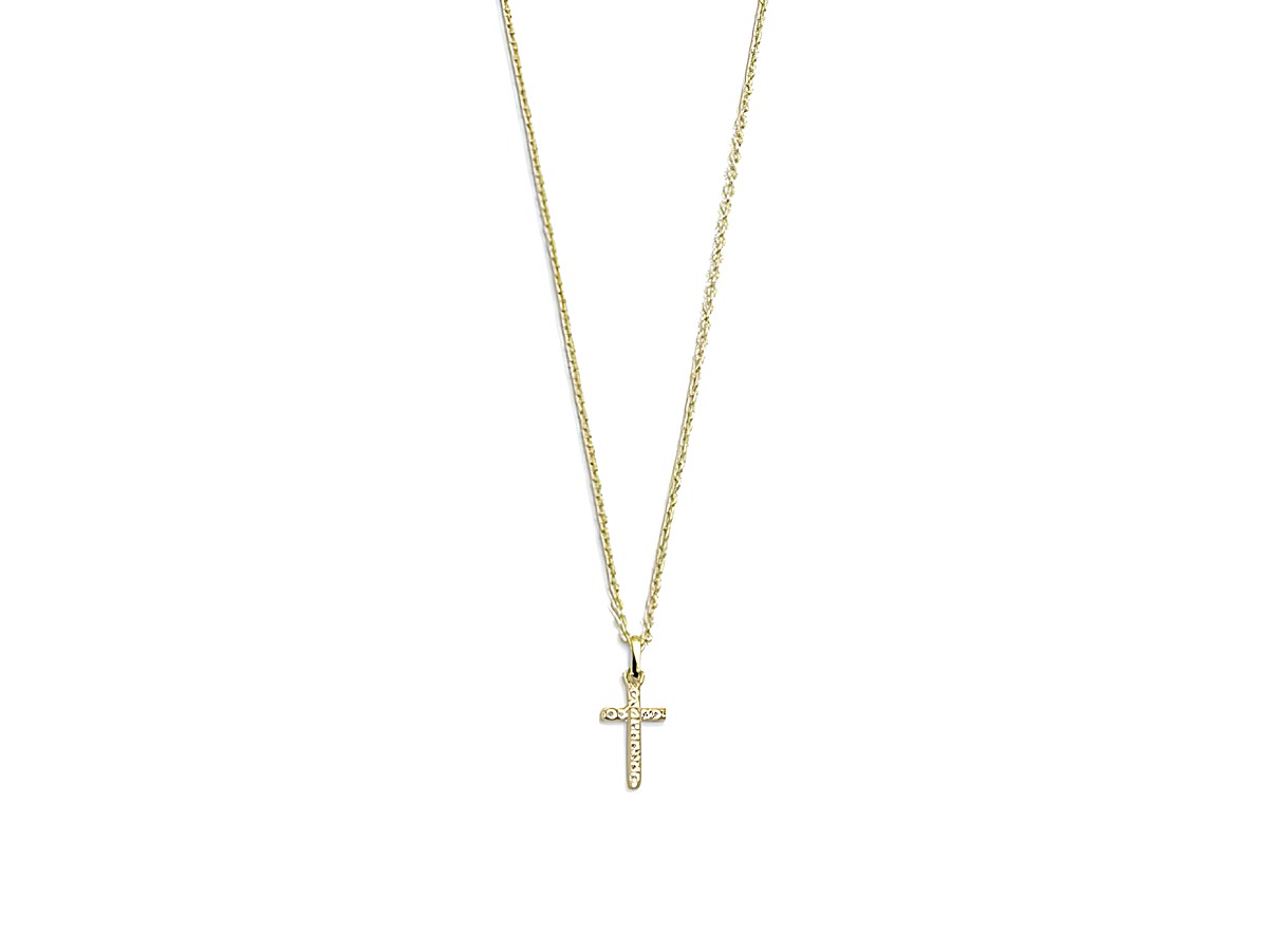 Xenox Sterling Silber Kette XS3522GK in Gelbgold vergoldet mit funkelndem Kreuzanhänger an einer Ankerkette, verstellbare Länge von 40 bis 45 cm.