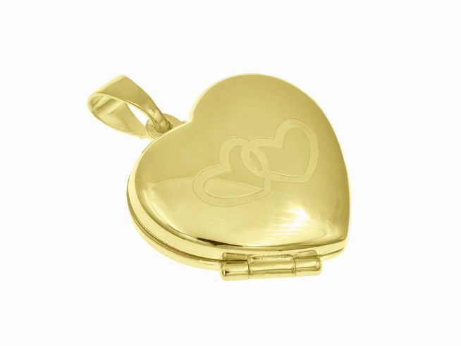 Medaillon Anhänger Doppelherz aus Sterling Silber mit Gelbgold Vergoldung, Hersteller Juwelier Harnisch, elegant und romantisch, ideal als Geschenk oder für persönliche Erinnerungen.