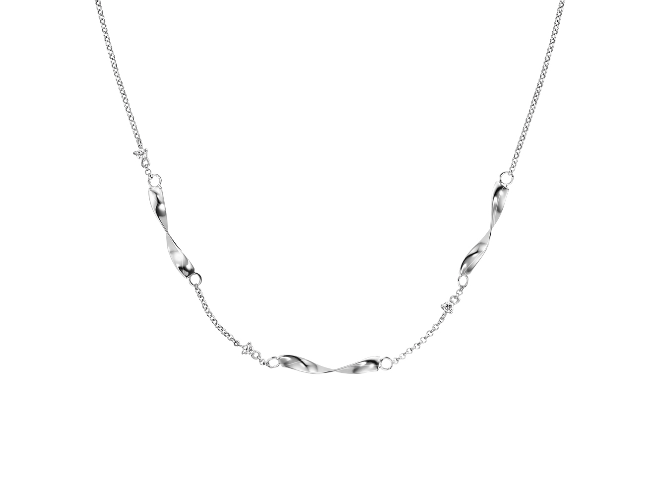 Silberne Kette von Engelsrufer mit Zirkonia, rhodiniert, 42 cm lang, elegante Twisted-Design-Elemente, ideal als Schmuckstück für besondere Anlässe oder den Alltag.