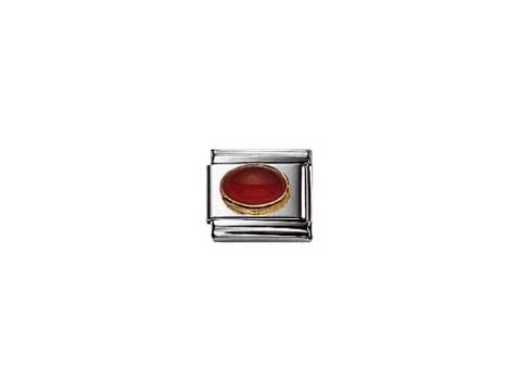 Das Bild zeigt ein NOMINATION Classic OVAL RUBIN Element 030504 10 in ovaler Form mit einem roten Rubin. Der Rahmen besteht aus hochwertigem Material und ist stylisch gestaltet.