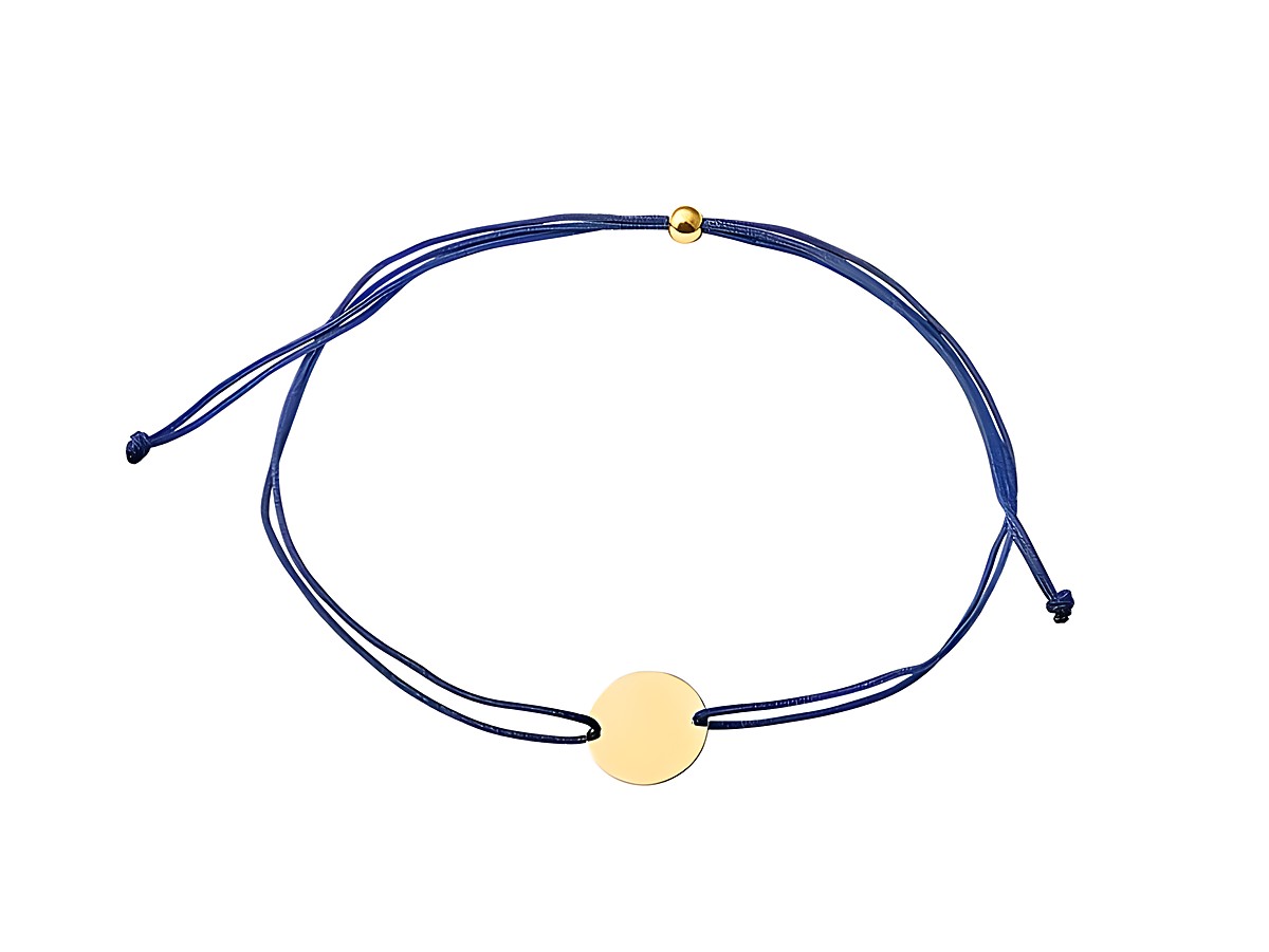 Gelbgoldenes Xenox Armband mit polierter Oberfläche und Nylonarmband in Blau, verstellbar von 15 bis 20 cm, schlichtes Design für eleganten Schmuck.