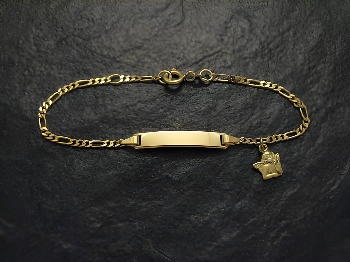 Gold Gravur Armband mit einem Schutzengel, bis 16 cm, hochwertiges Gravurarmband, Hersteller Juwelier Harnisch, elegantes Design für persönliche Gravuren.