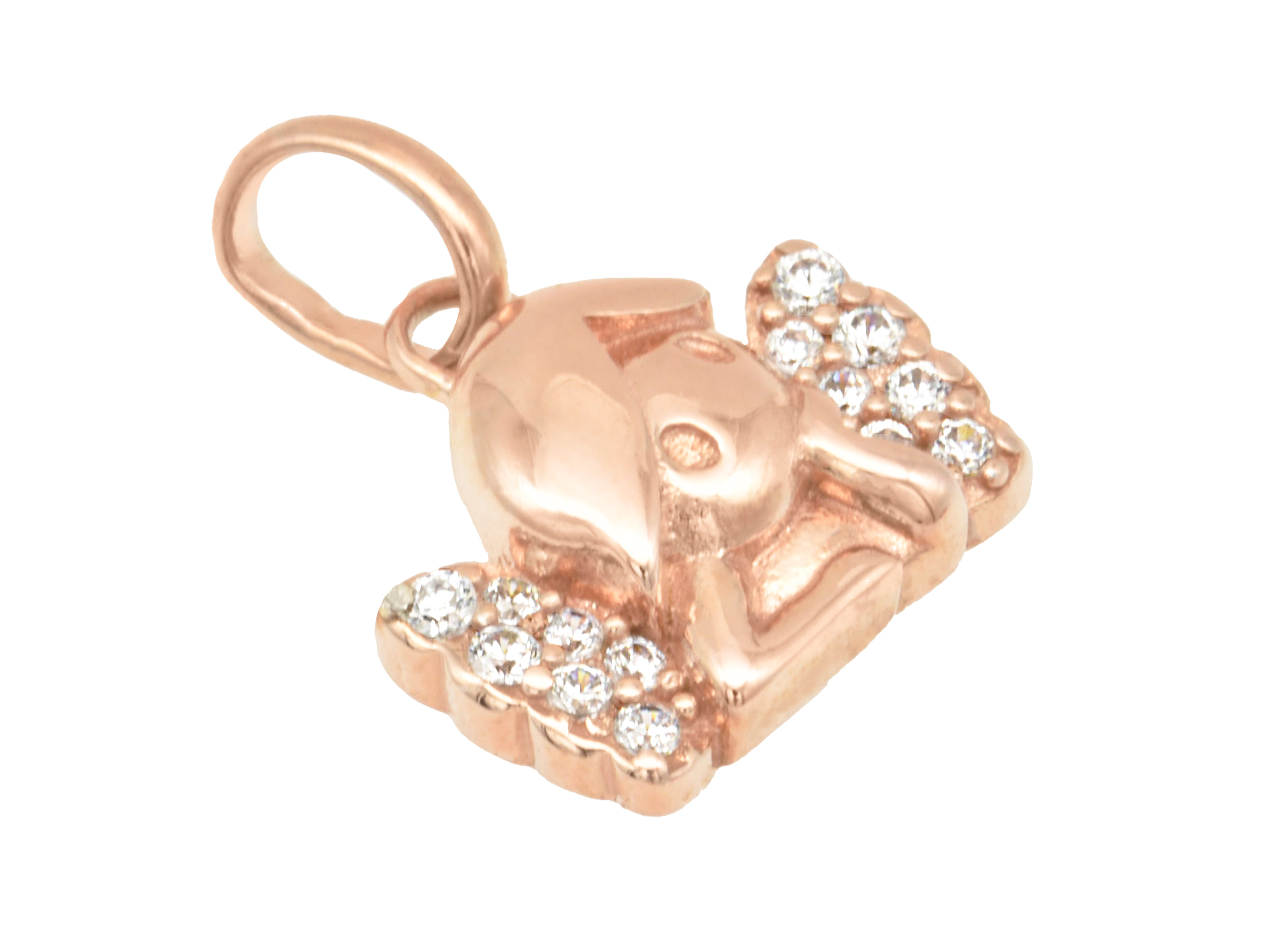 Silber Anhänger Schutzengel in Roségold vergoldet mit polierter Oberfläche und Zirkonia Steinchen, hergestellt von Juwelier Harnisch, ideal als Geschenk oder zur persönlichen Ergänzung.