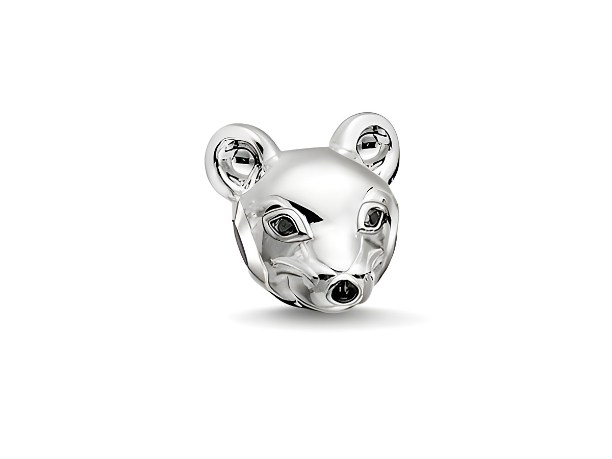 Silberne Maus aus Kaltemail mit polierten Zirkonia, gefertigt von Thomas Sabo, Modell K0166-041-12, ideal für Karma Beads Schmuck.