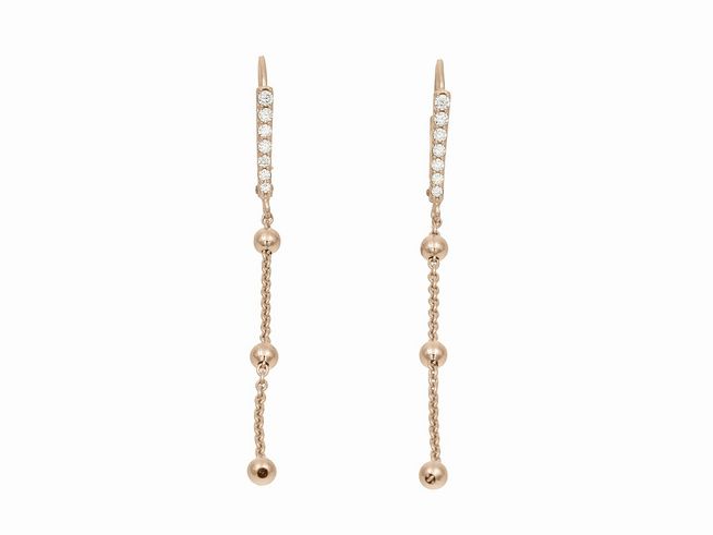 Ohrhänger Kugelkettchen aus vergoldetem Roségold mit polierter Oberfläche, Zirkonia in Weiß, Hersteller Juwelier Harnisch, elegant und schick.