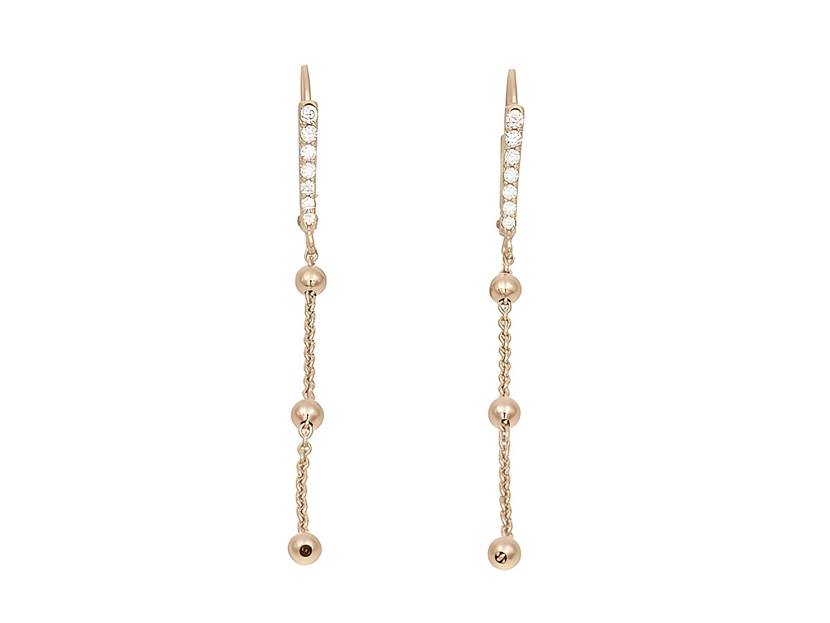 Ohrhänger Kugelkettchen aus vergoldetem Roségold mit polierter Oberfläche, Zirkonia in Weiß, Hersteller Juwelier Harnisch, elegant und schick.
