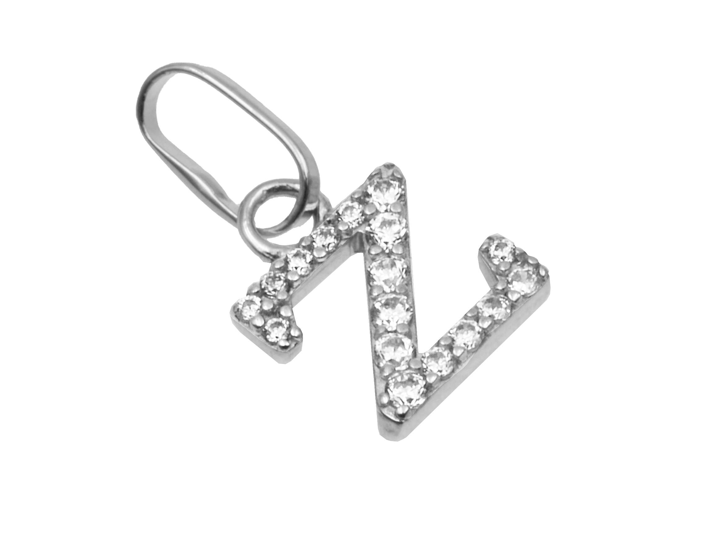 Buchstaben Anhänger - Buchstabe Z - Sterling Silber rhod. - Zirkonia Buchstaben Anhänger Z aus rhodiniertem Sterling Silber, besetzt mit funkelndem Zirkonia, hergestellt von Juwelier Harnisch, elegantes und modernes Design.