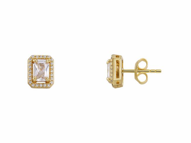 Xenox Sterling Silber Ohrringe XS7068G in Gelbgold Vergoldung mit quadratischem Kristall und funkelndem Steinfassungen, eleganter Ohrschmuck für jeden Anlass.