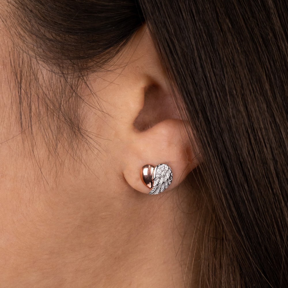 Engelsrufer LILHEARTWING Ohrstecker Herzflügel Bicolor mit Zirkonia - Roségold vergoldet auf Silber – Ansicht 3