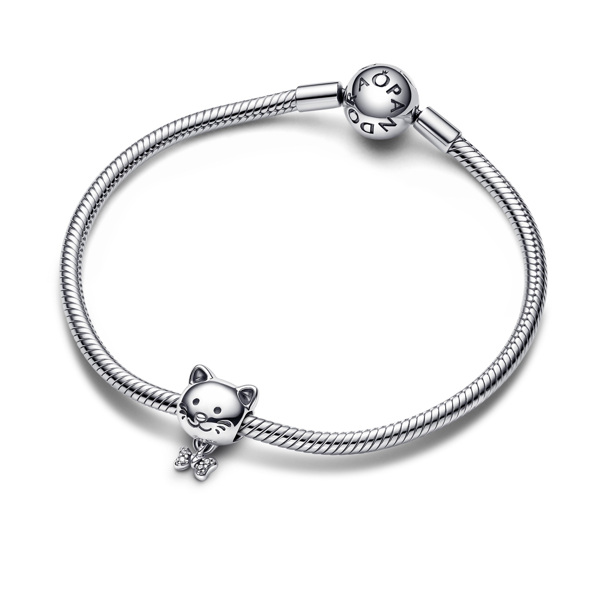 Pandora Katze & Schleife Charm - Sterling Silber + Zirkonia - Klar – Ansicht 2