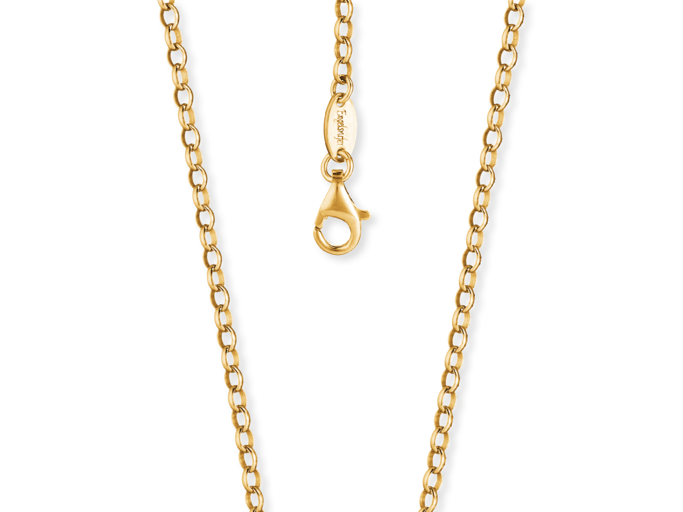 Ang gezeigt ist eine elegante Ankerkette aus vergoldetem Silber in Gelbgold, mit einer Länge von 70 cm und einem praktischen Karabinerverschluss. Sie überzeugt durch zeitloses Design.