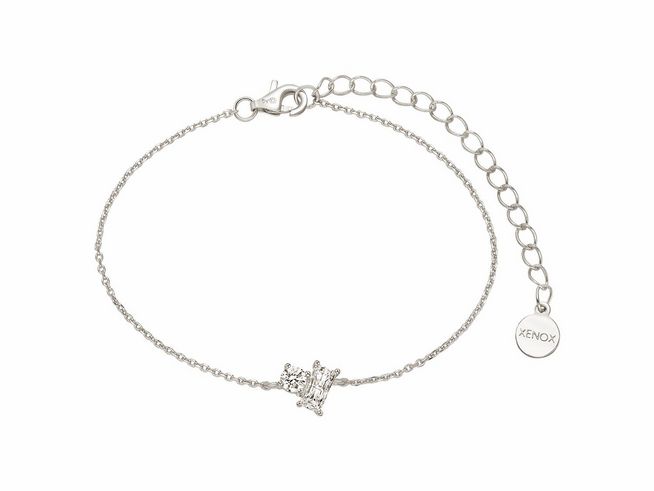 Xenox Sterling Silber Armband XS2142 mit Kareekette in der Größe 15-20 cm und einem funkelnden Schmuckelement in der Mitte. Elegantes Design für jeden Anlass.