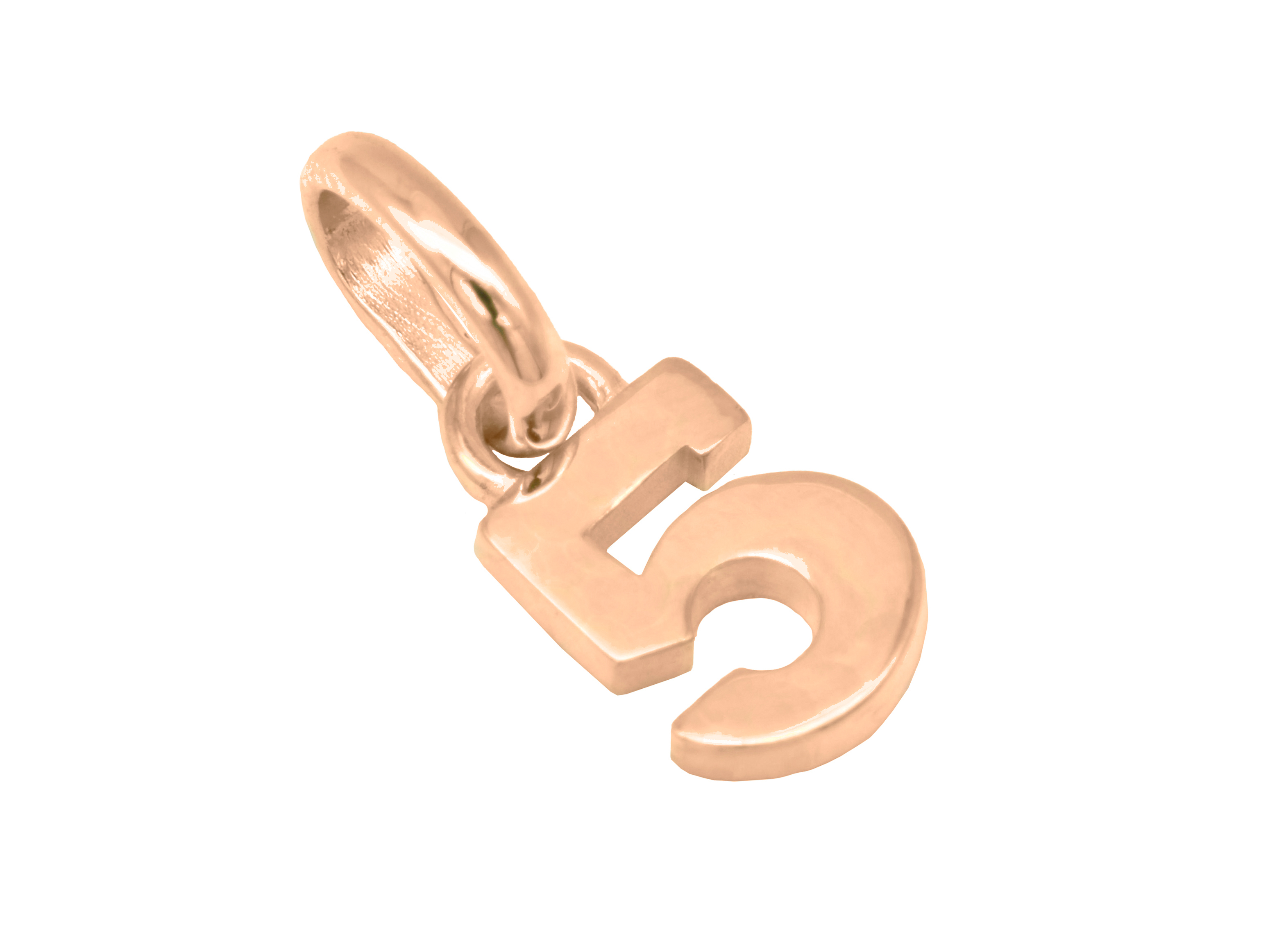 Silber Anhänger Zahl 5 aus Sterling Silber, roségold vergoldet und poliert, verkörpert die Glückszahl, hergestellt von Juwelier Harnisch, ideal für individuellen Schmuck.