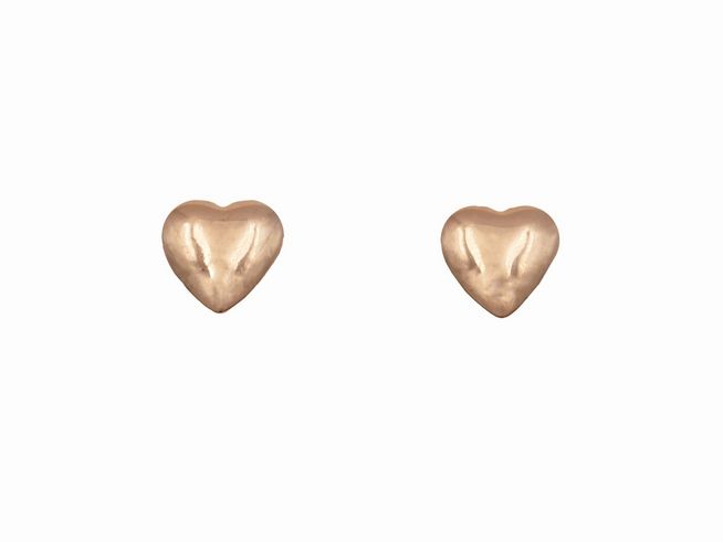 Ohrstecker in Herzform aus Roségold vergoldetem Sterling Silber ohne Stein, hergestellt vom Juwelier Harnisch, elegantes und zeitloses Design für jeden Anlass.