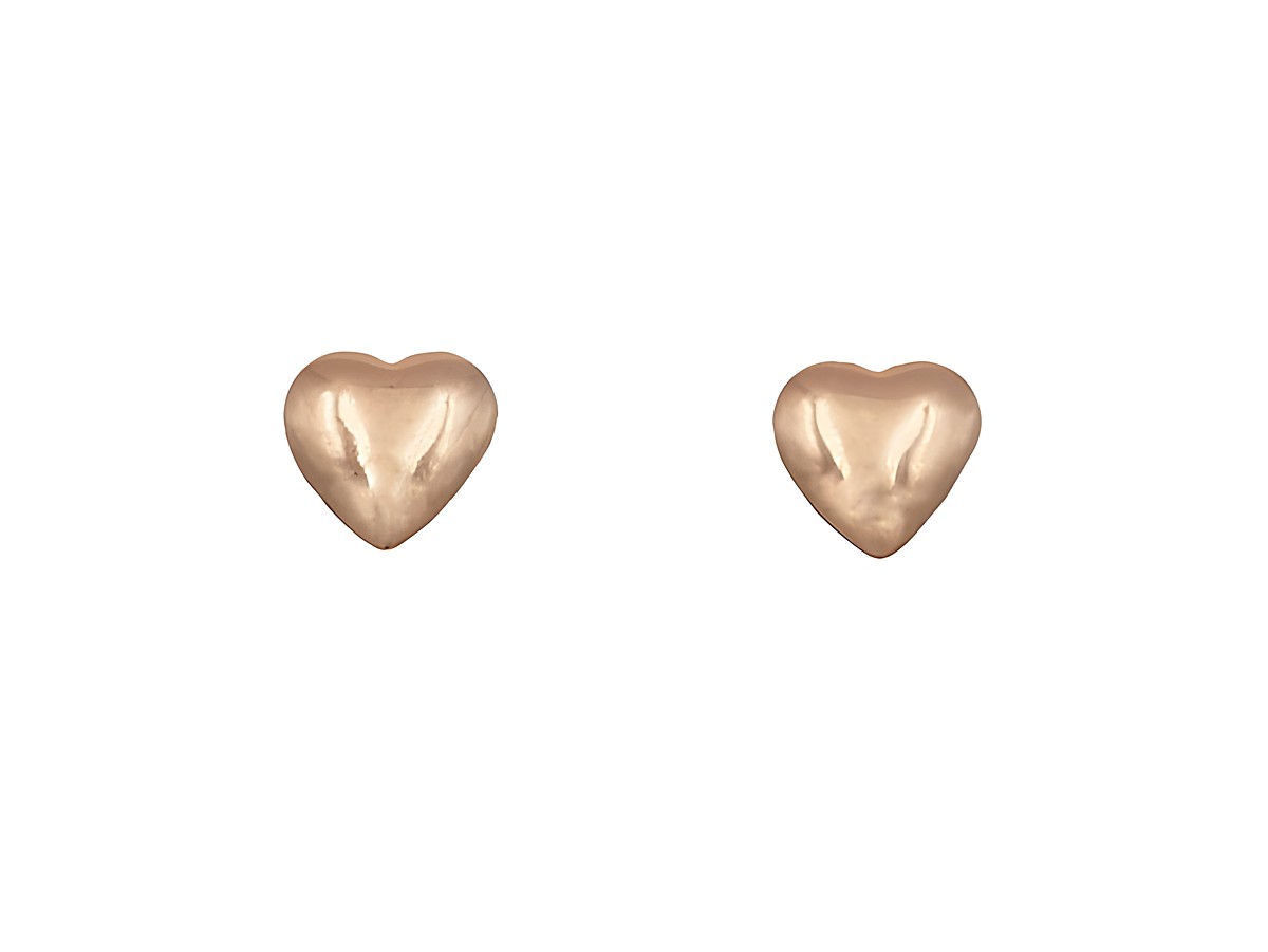 Ohrstecker in Herzform aus Roségold vergoldetem Sterling Silber ohne Stein, hergestellt vom Juwelier Harnisch, elegantes und zeitloses Design für jeden Anlass.