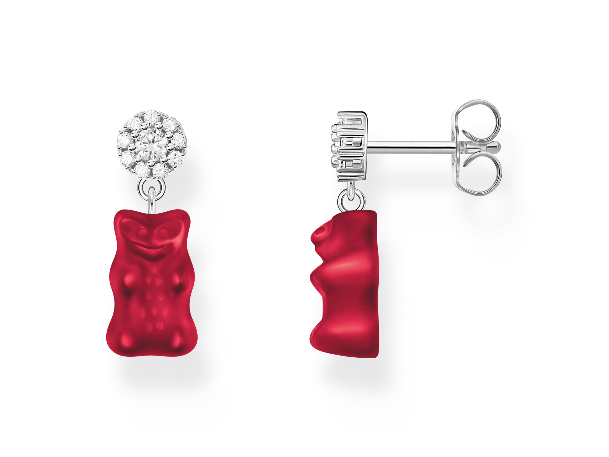 Thomas Sabo Ohringe H2330-052-10 mit rot-transparentem Gummibärchen Design und funkelndem Zirkonia-Element, Neuheiten und trendig für besondere Anlässe.