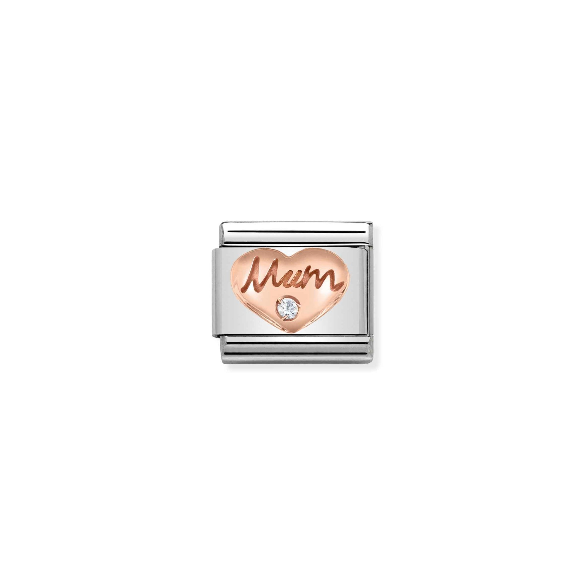 Nomination Composable Classic Charm Herz Mum - Edelstahl, Gold 375 Roségold, Zirkonia