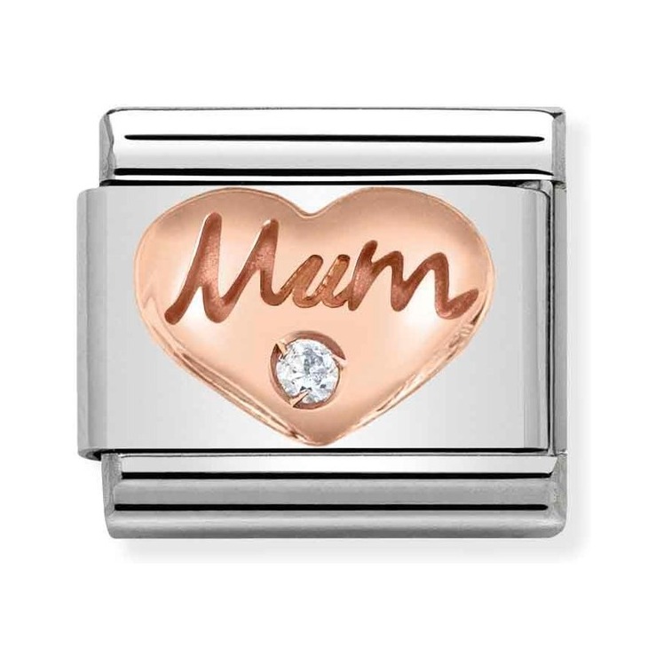 Nomination Composable Classic Charm Herz Mum - Edelstahl, Gold 375 Roségold, Zirkonia