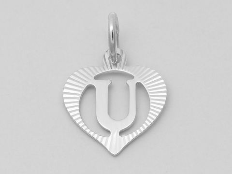 Herz Anhänger mit dem Buchstaben U aus 925 Silber, diamantiert, Hersteller: Juwelier Harnisch. Elegantes Design, ideal als Geschenk oder persönlicher Schmuck.