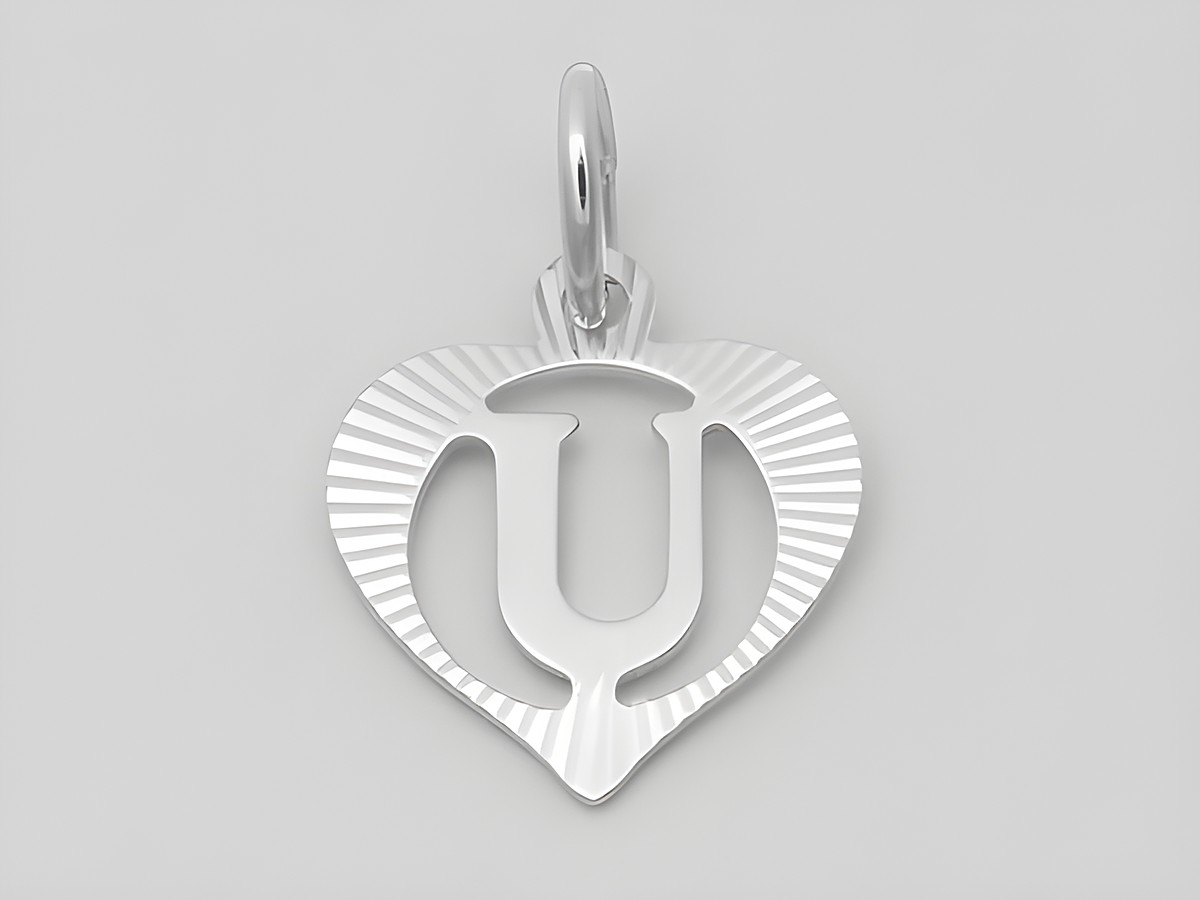 Herz Anhänger mit dem Buchstaben U aus 925 Silber, diamantiert, Hersteller: Juwelier Harnisch. Elegantes Design, ideal als Geschenk oder persönlicher Schmuck.