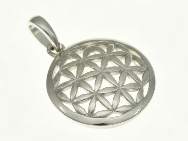 304429-0 Runder Anhänger mit Blumenmuster aus rhodiniertem Sterling Silber, Hersteller Juwelier Harnisch, ideal für diverse Anlässe und als Schmuckstück.