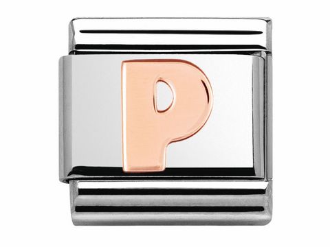 Nomination 430105 16 Classic P Roségold Buchstabe mit glänzender Oberfläche und einer prägnanten, roségoldenen Buchstaben P, passend für Armbänder des Herstellers Nomination.