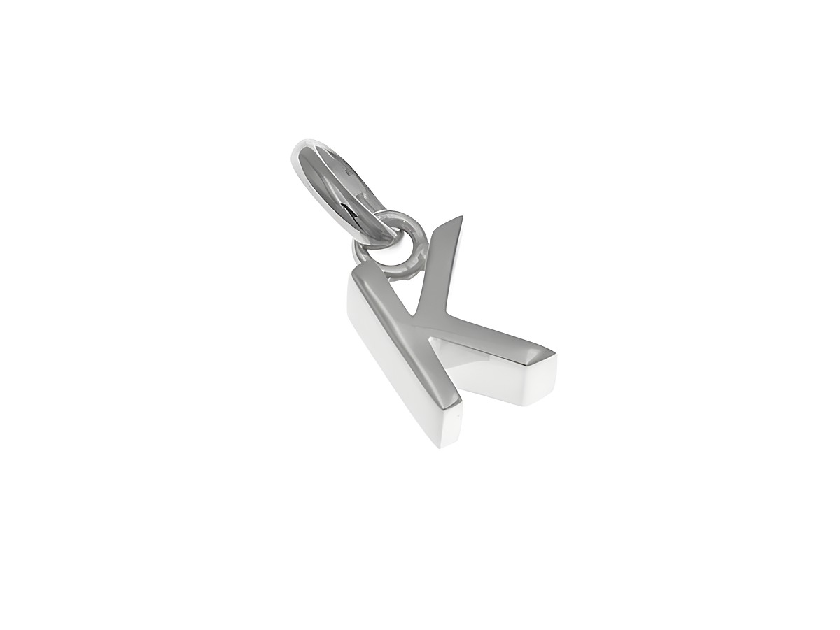 Anhänger aus Sterling Silber in Form des Buchstabens K, poliert und rhodiniert, hergestellt von Juwelier Harnisch. Ein elegantes und modernes Schmuckstück.