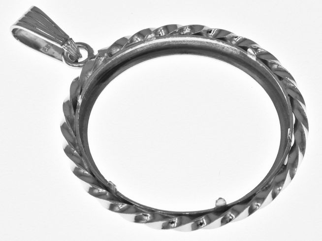 Schmuckanhänger aus echtem rhodiniertem Silber mit einer maximalen Münzfassung von 27,4 mm Durchmesser, geeignet für Münzen bis 3,0 cm, von Juwelier Harnisch.