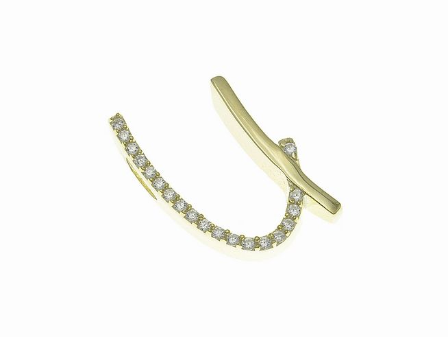 Anhänger aus poliertem Sterling Silber in Form des Buchstabens U, vergoldet in Gelbgold, verziert mit Zirkonia. Hersteller Juwelier Harnisch. Ideal für individuelle Schmuckstücke.