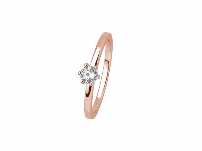 Zierlicher Xenox Sterling Silber Ring in Krappe Rosè mit einem funkelnden Stein, Roségold vergoldet, Größe 54. Ideal für elegante Anlässe.