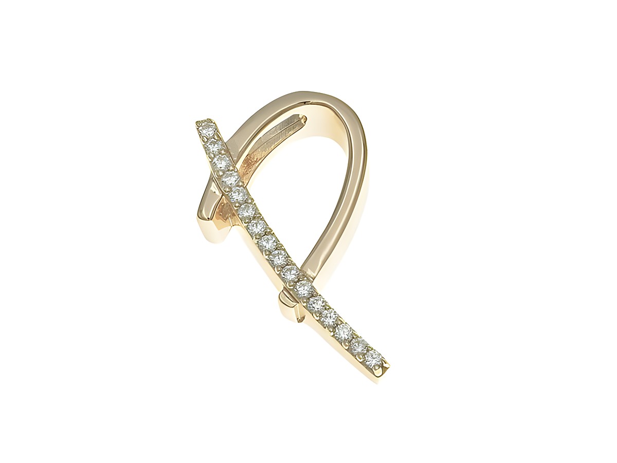 Anhänger aus Sterling Silber in Form des Buchstabens P, poliert und vergoldet in Roségold, besetzt mit Zirkonia, Hersteller Juwelier Harnisch.