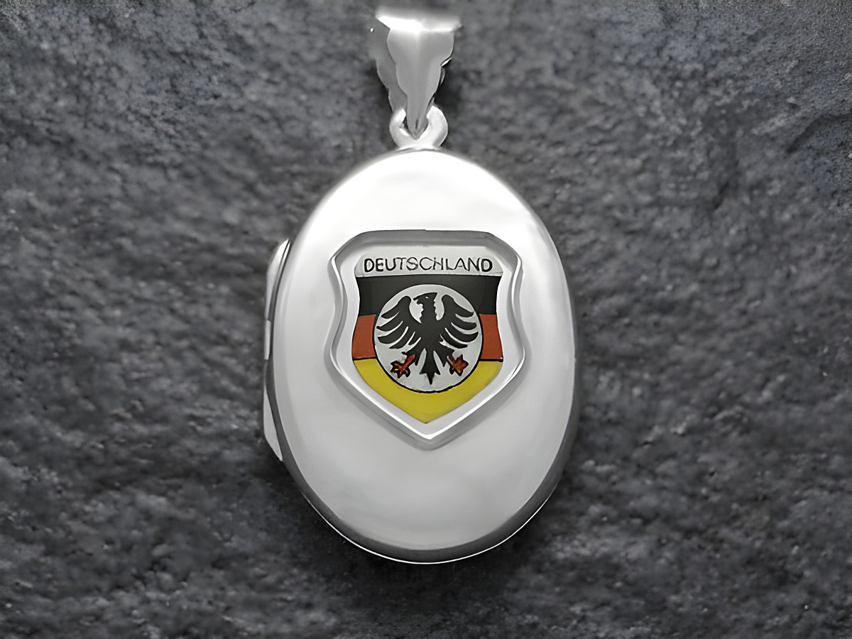 Silbernes Medaillon mit Bundesadler und Deutschland Flagge, Hersteller Juwelier Harnisch, idealer Deutschland Fanartikel für Sammler und Fans.