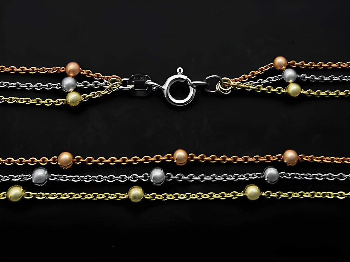 Silber Kette Rundanker Kugelkette tricolor rhodiniert 42 cm von Juwelier Harnisch mit Kugeln in verschiedenen Farben, elegant und vielseitig für jeden Anlass. – Ansicht 2