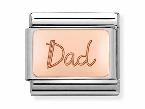 Nomination 430101 32 Dad Platte aus Roségold Classic, mit eingraviertem Schriftzug Dad und umgeben von einem silbernen Rahmen, ideal für personalisierte Armbänder.