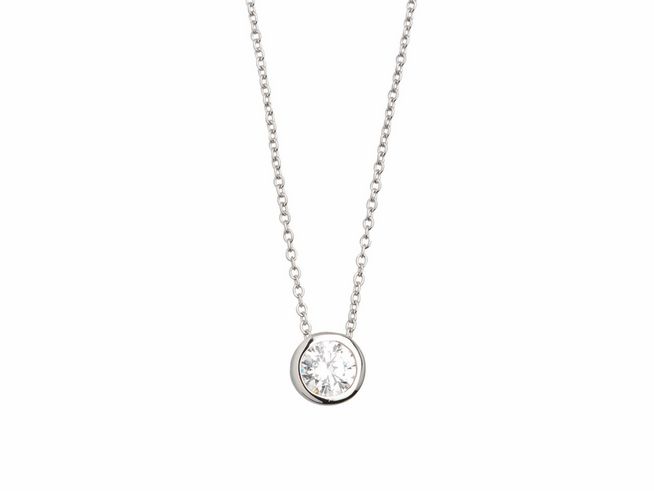 Xenox Sterling Silber Kette XS7282 in 40-45 cm mit Zarge Silberelement und Ankerkette, verziert mit einem funkelnden, runden Kristallanhänger. Ideal für jeden Anlass.