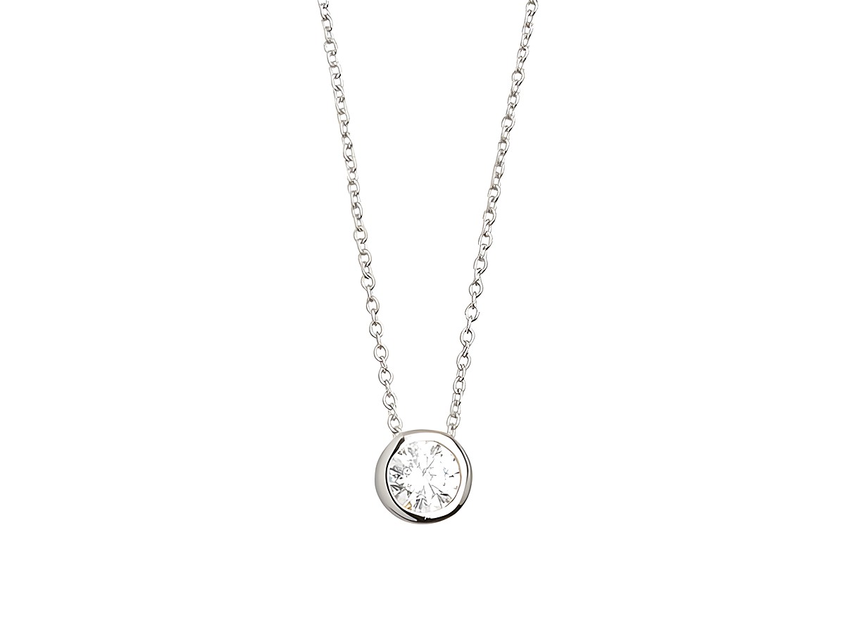 Xenox Sterling Silber Kette XS7282 in 40-45 cm mit Zarge Silberelement und Ankerkette, verziert mit einem funkelnden, runden Kristallanhänger. Ideal für jeden Anlass.
