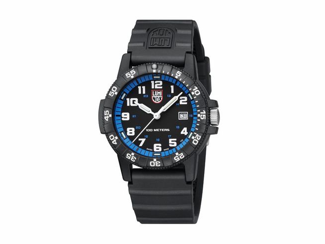 Luminox Sea XS.0324 44 mm Armbanduhr mit schwarzem Gehäuse und blauem Ziffernblatt, robustem Armband und Datumsanzeige, perfekt für Abenteuer und Wassersport.
