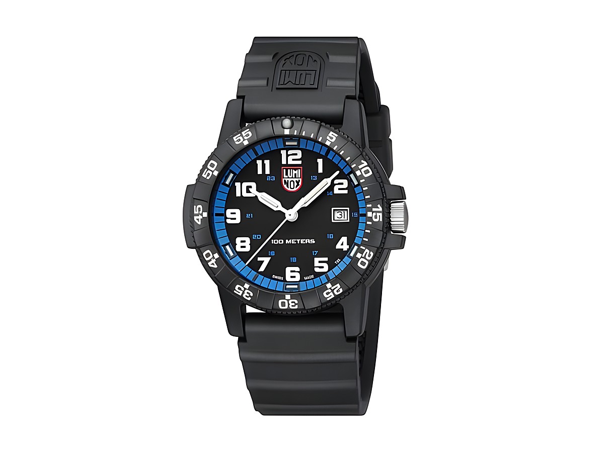 Luminox Sea XS.0324 44 mm Armbanduhr mit schwarzem Gehäuse und blauem Ziffernblatt, robustem Armband und Datumsanzeige, perfekt für Abenteuer und Wassersport.