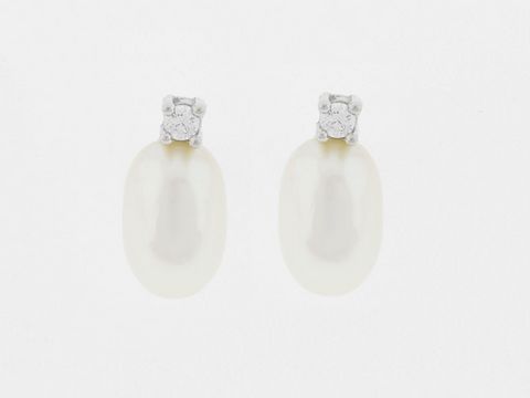 301732-0 Ohrringe Silber rhod. - Oval - Stecker Süßwasser Zuchtperle + Zirkonia, Hersteller: Juwelier Harnisch, elegante Perlen Ohrringe in ovaler Form mit funkelnden Zirkonia.