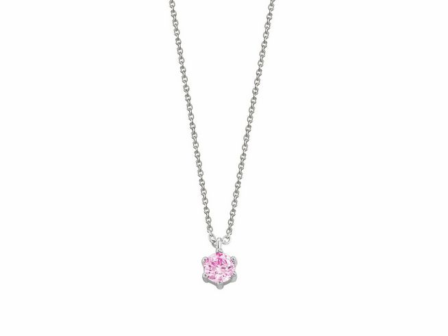 Xenox Sterling Silber Kette XS6012 in 40-45 cm mit KRAPPE MULTICOLOR Anhänger, zarte Kareekette mit funkelndem rosafarbenen Stein, elegantes Accessoire für jeden Anlass.