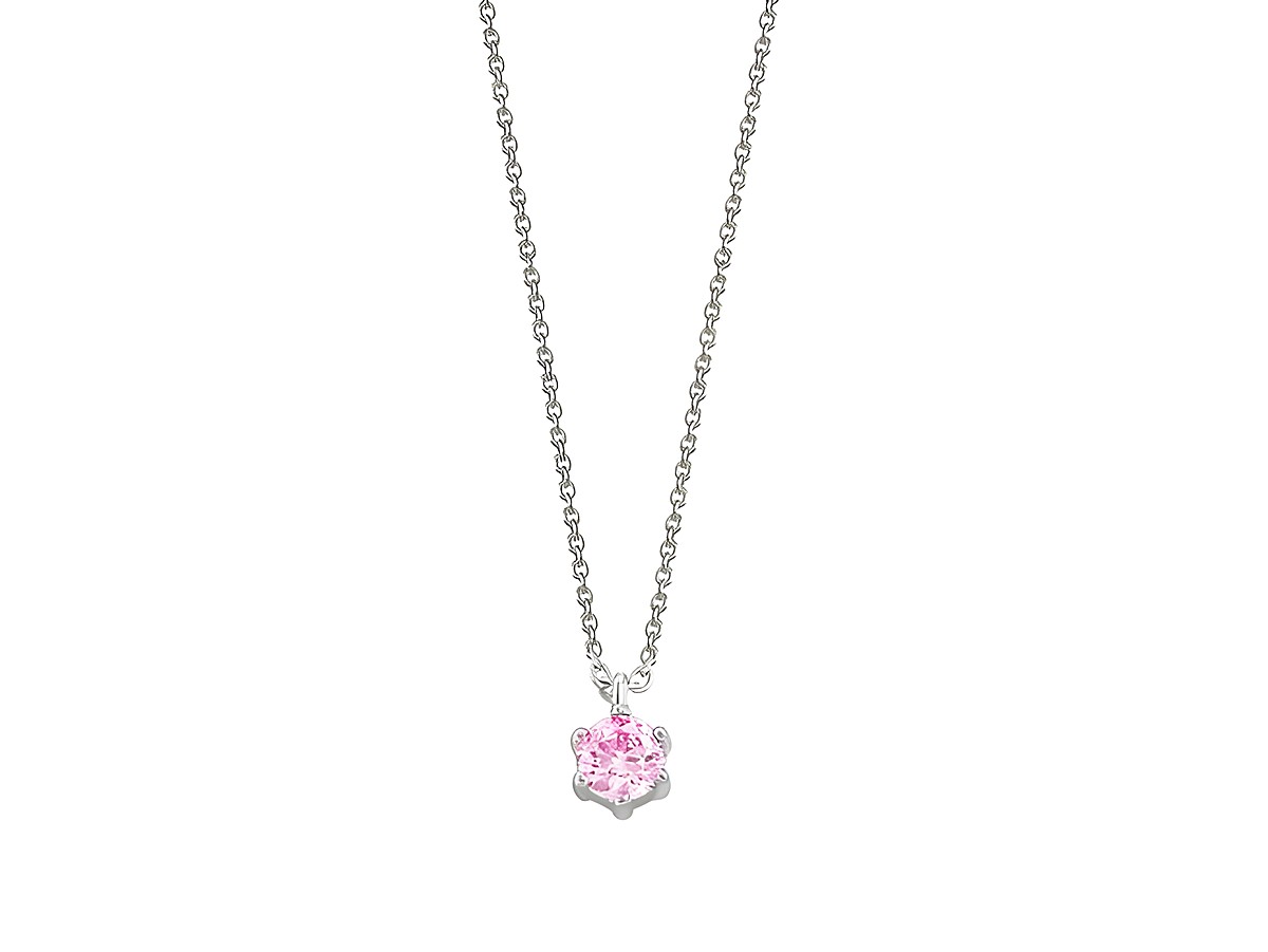 XENOX Sterling Silber Kette XS6012 in 40-45 cm mit KRAPPE MULTICOLOR Anhänger, zarte Kareekette mit funkelndem rosafarbenen Stein, elegantes Accessoire für jeden Anlass.