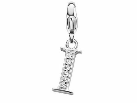 Silberner Charm in Form des Buchstabens I, besetzt mit glitzernden Steinen, Hersteller Ti Sento, ideal für personalisierte Schmuckstücke.