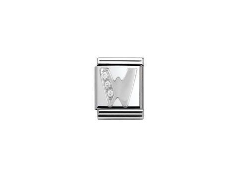 433230123-0 Nomination Big Buchstabe Sterling Silber Zirkonia W in elegantem Design, gefertigt aus hochwertigem Silber, ideal für personifizierte Schmuckkreationen mit funkelnden Akzenten.