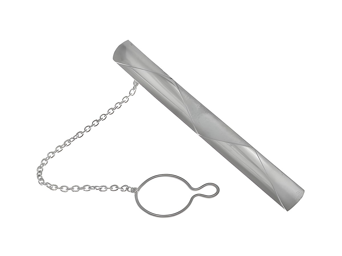 Krawattenklammer mit Knopfkette aus teilmattiertem Sterling Silber mit außergewöhnlichem Design, hergestellt von Juwelier Harnisch, ideal für elegante Anlässe.