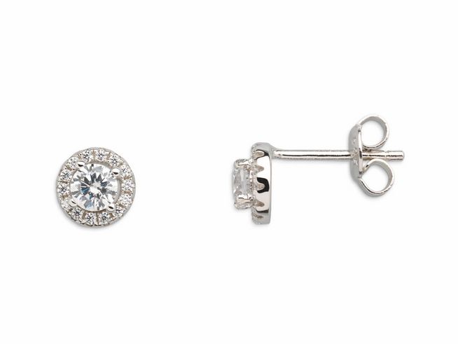 Xenox Sterling Silber Ohrringe XS7364 SILVER CIRCLE HALO mit funkelndem Kristall in circlärer Fassung, eleganter Ohrschmuck für besondere Anlässe, Hersteller Xenox.