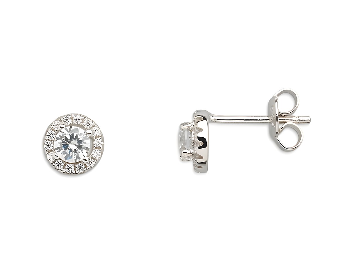 Xenox Sterling Silber Ohrringe XS7364 SILVER CIRCLE HALO mit funkelndem Kristall in circlärer Fassung, eleganter Ohrschmuck für besondere Anlässe, Hersteller Xenox.